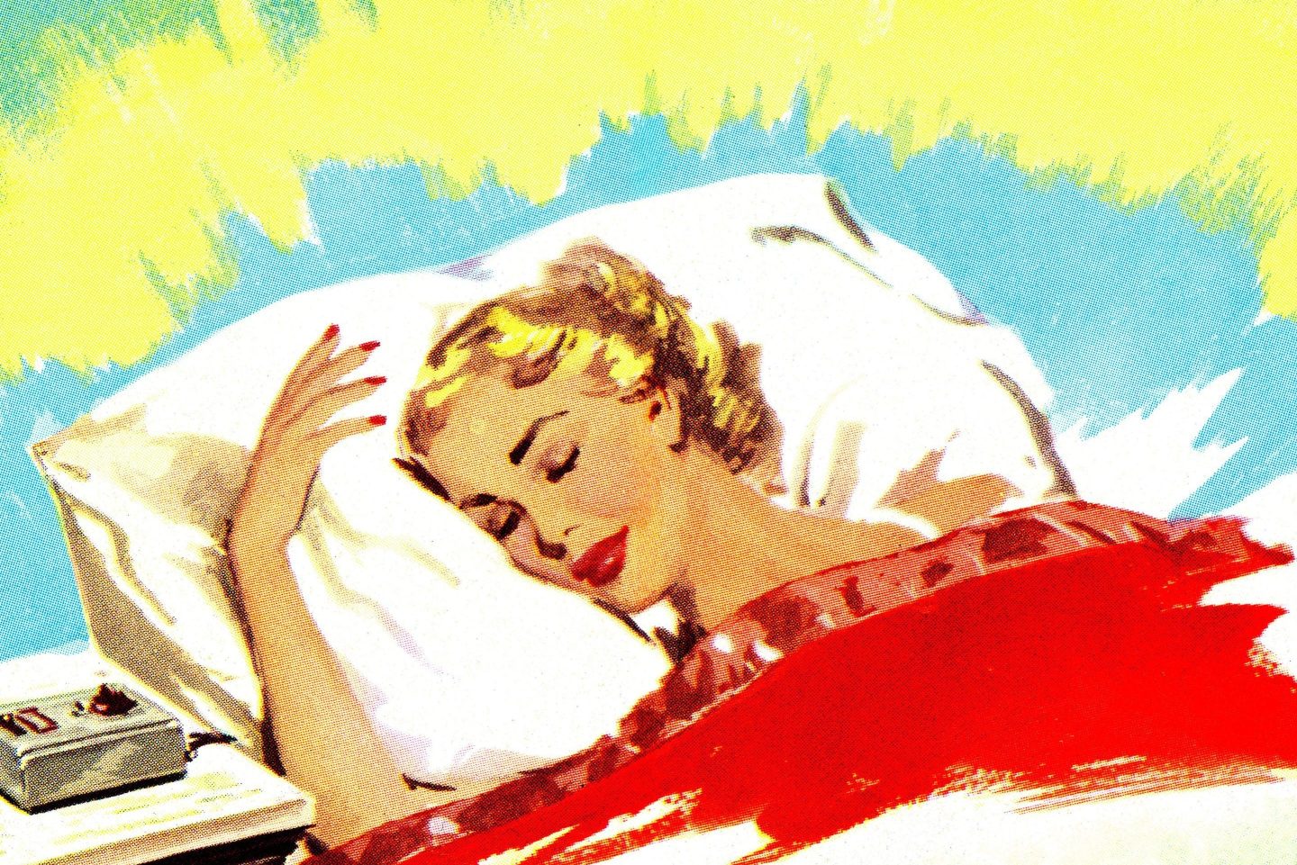 Painting of woman sleeping in bed